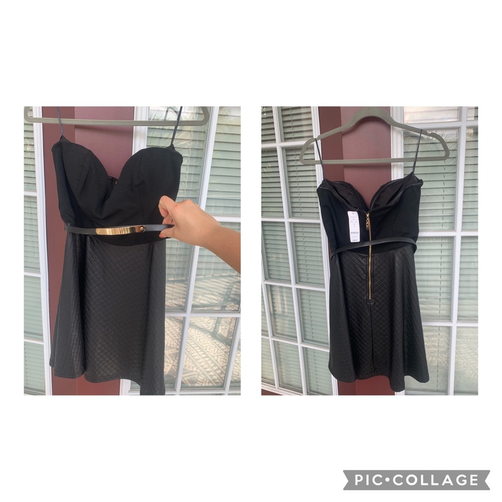 Strapless Faux Leather Skater Dress